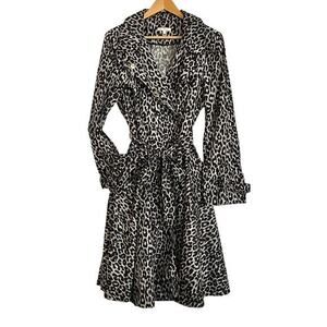 Paule Ka Leopard Print Technical Cotton Double-Breasted Womens Trench Coat 44/XL